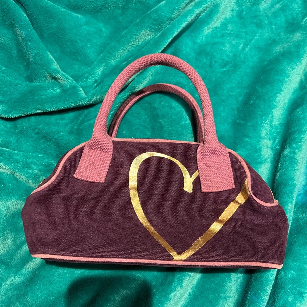 Victoria's Secret Purple and Gold Tote with Heart Design